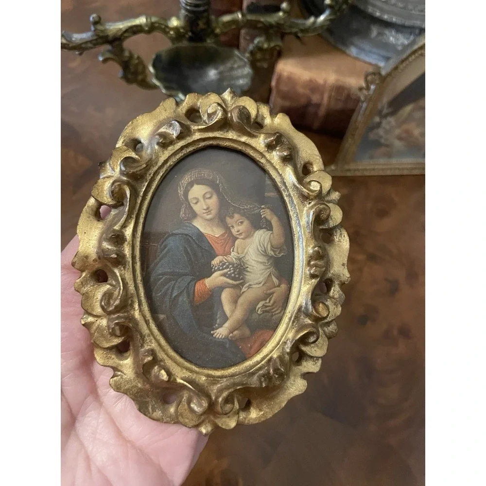 Vtg Italian Florentine Madonna Of The Grapes Gold Gilt Wood 4